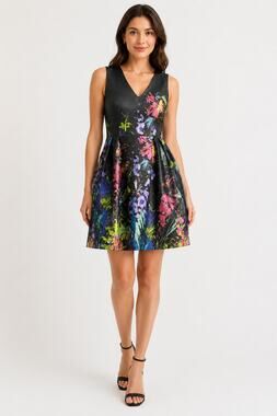 Rickie Freeman for Teri Jon Artsy Watercolor Scuba Fit & Flare Dress Size 12